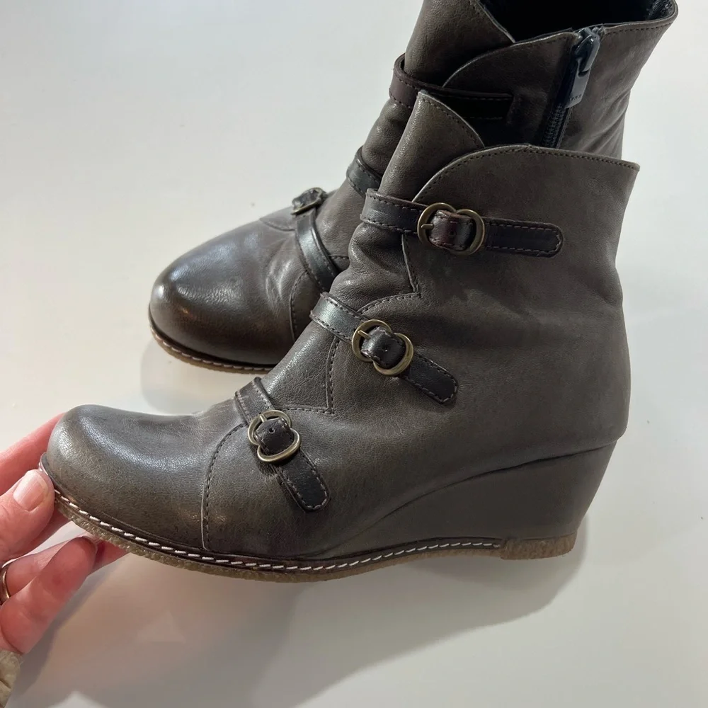 Eric Michael Dark Gray Ankle Boots with Buckle Detail